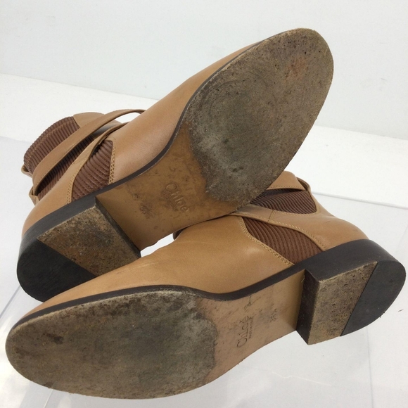 Chloe Brown Leather Flat Ankle Boots Size 36.5/ US 6 - Picture 9 of 12